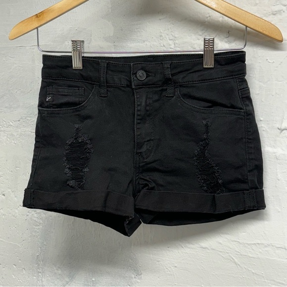 KanCan distressed cuffed hem black denim shorts 3 inch length - Picture 1 of 9